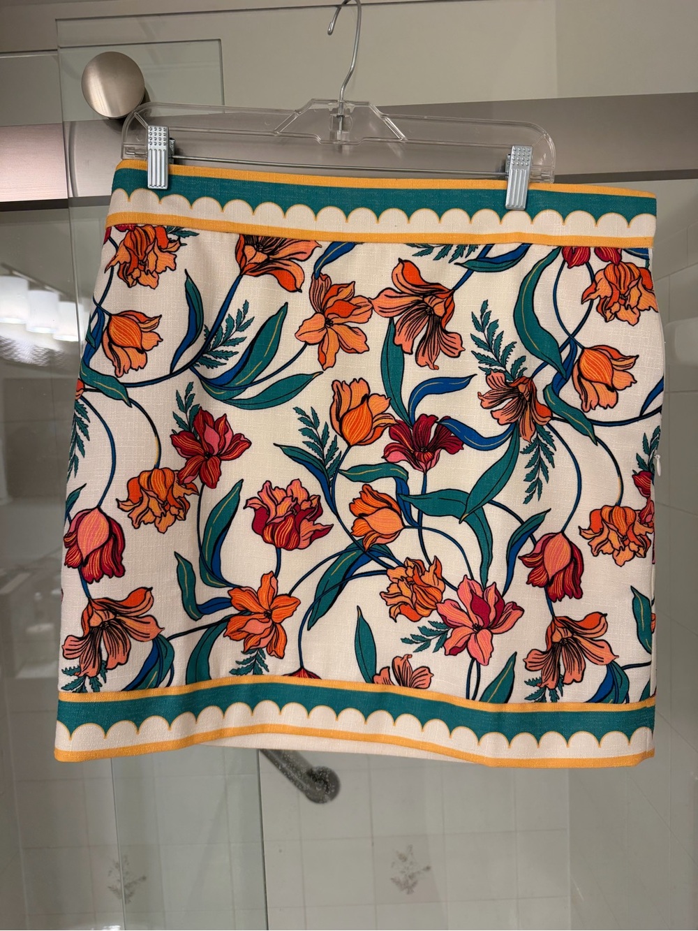 Boston Proper Floral Skirt with Orange, Teal and Green Accents, EUC sz 14